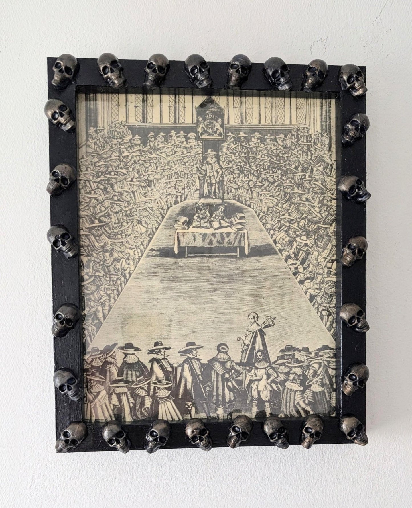 Hand-Painted Gothic Picture Frame – Dark Blue, Antique Gold Skulls (10x8" Portrait) - Oh My Gothness
