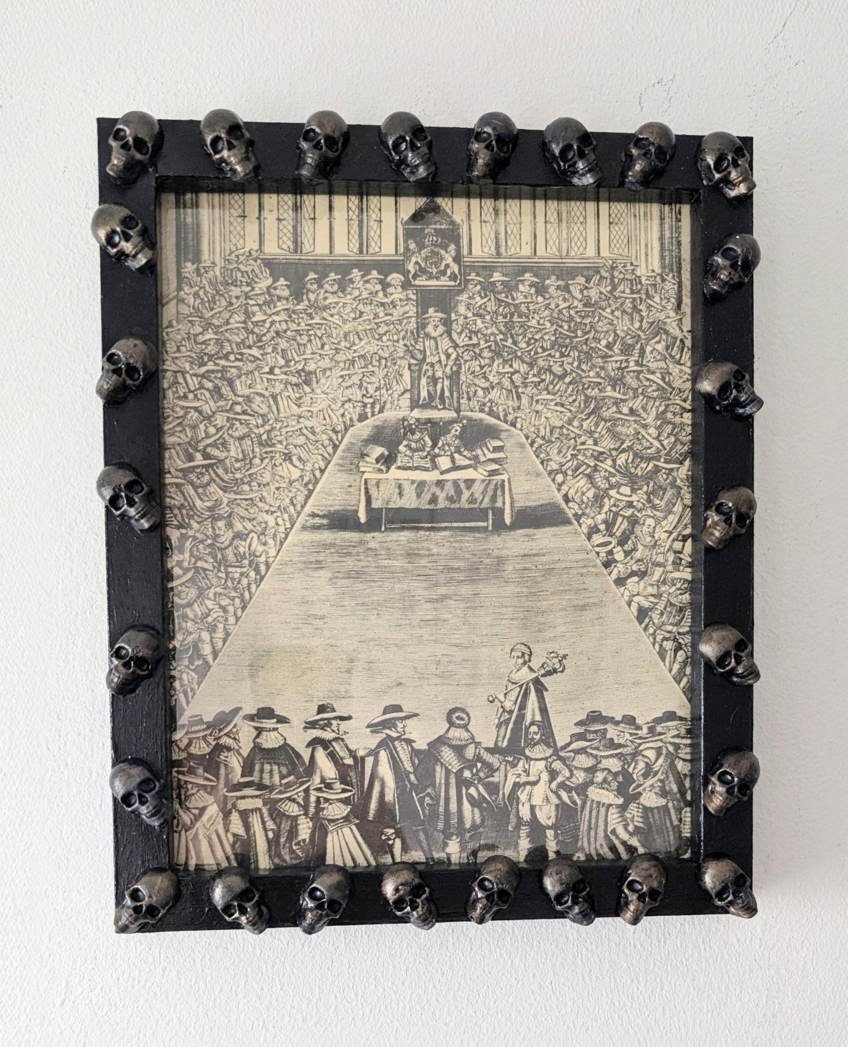 Hand-Painted Gothic Picture Frame – Dark Blue, Antique Gold Skulls (10x8" Portrait) - Oh My Gothness