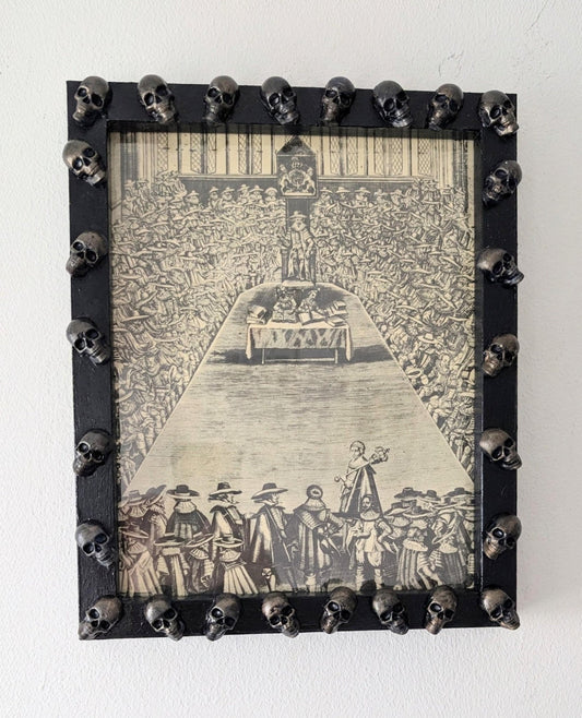 Hand-Painted Gothic Picture Frame – Dark Blue, Antique Gold Skulls (10x8" Portrait) - Oh My Gothness