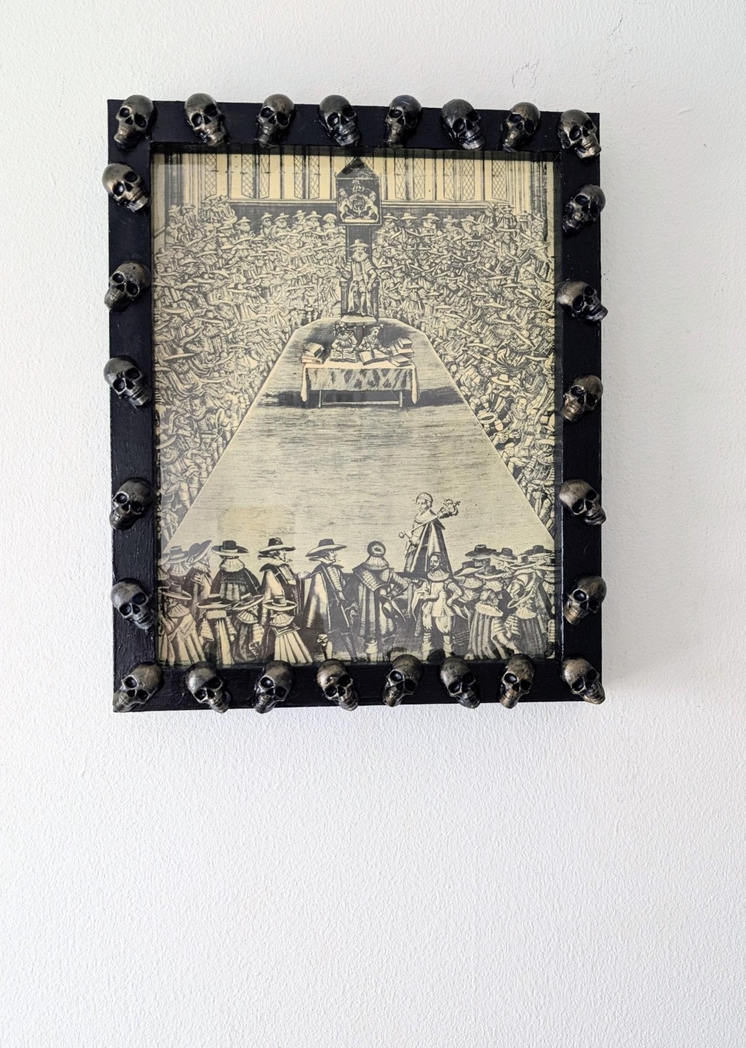 Hand-Painted Gothic Picture Frame – Dark Blue, Antique Gold Skulls (10x8" Portrait) - Oh My Gothness