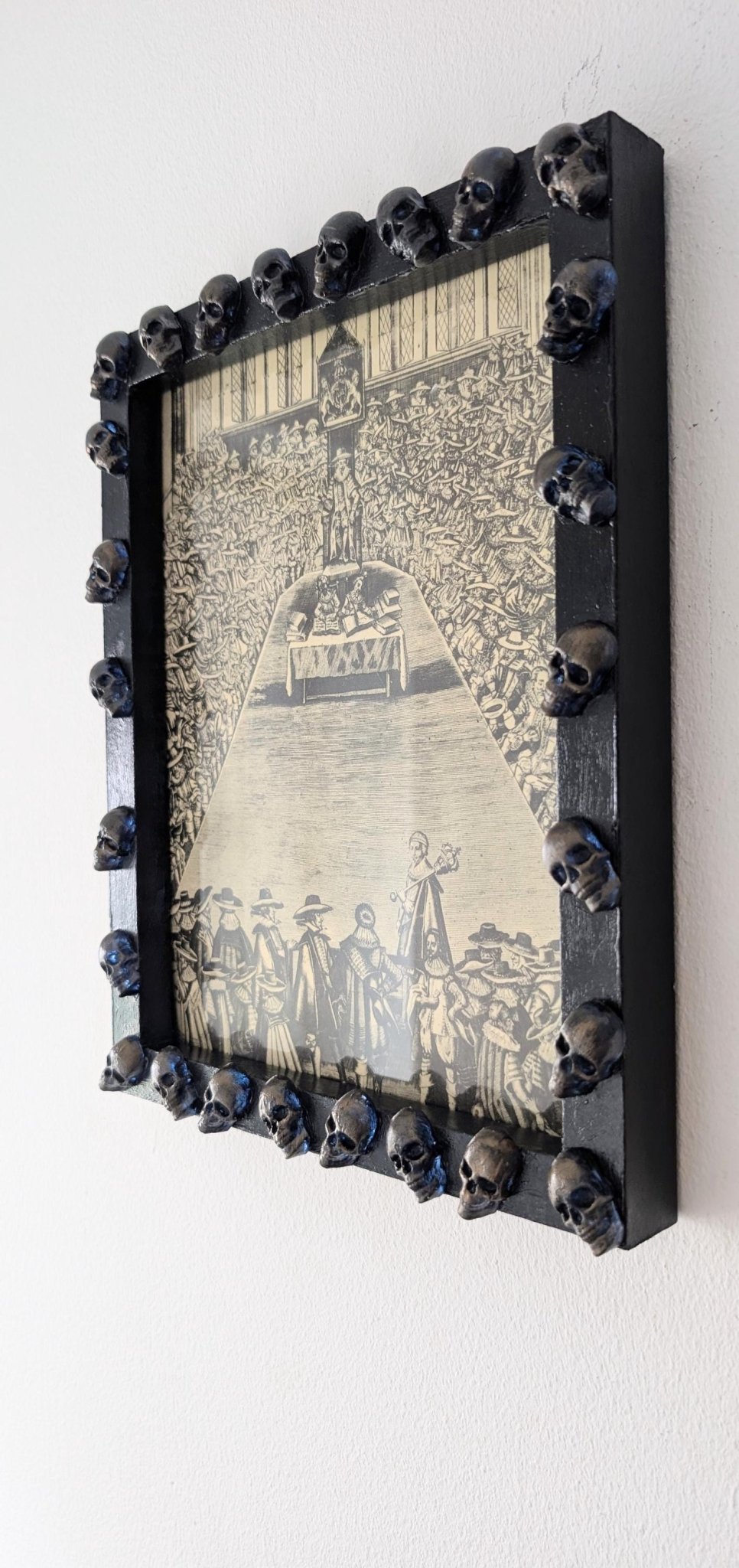 Hand-Painted Gothic Picture Frame – Dark Blue, Antique Gold Skulls (10x8" Portrait) - Oh My Gothness