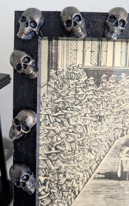 Hand-Painted Gothic Picture Frame – Dark Blue, Antique Gold Skulls (10x8" Portrait) - Oh My Gothness