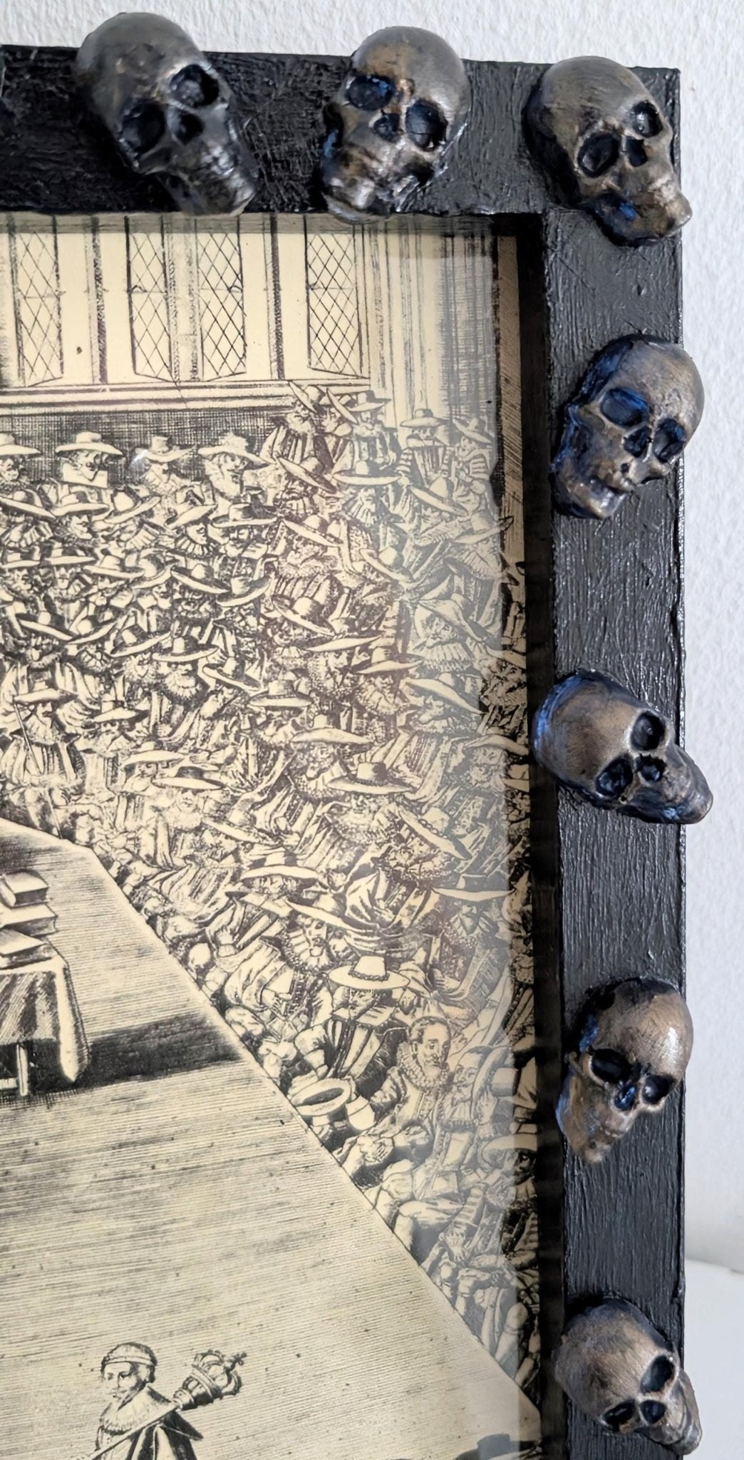 Hand-Painted Gothic Picture Frame – Dark Blue, Antique Gold Skulls (10x8" Portrait) - Oh My Gothness