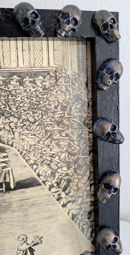 Hand-Painted Gothic Picture Frame – Dark Blue, Antique Gold Skulls (10x8" Portrait) - Oh My Gothness