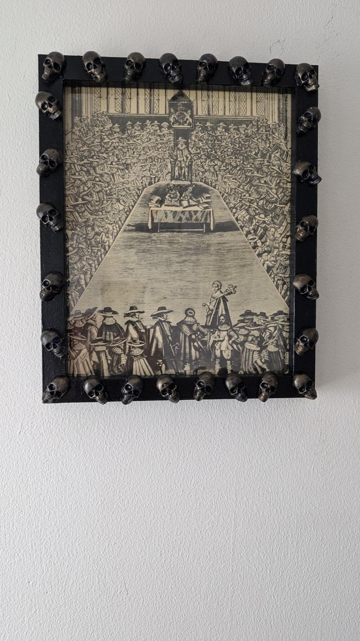 Hand-Painted Gothic Picture Frame – Dark Blue, Antique Gold Skulls (10x8" Portrait) - Oh My Gothness