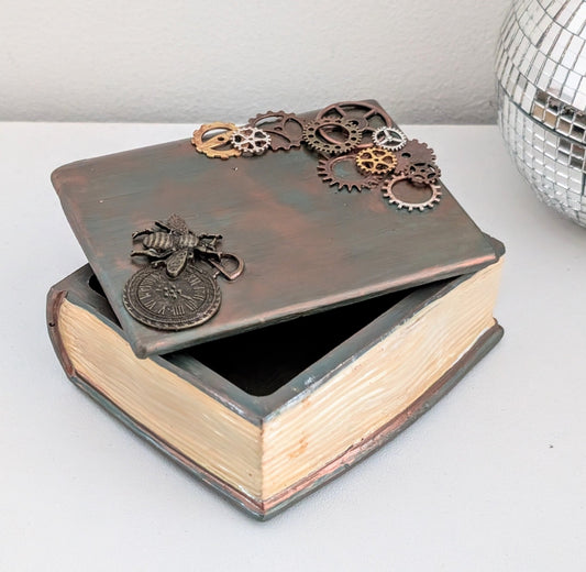 Handcast Jewellery Holder Trinket Box With Bee, Clock and Cogs.Steampunk Inspired Home Gift - Oh My Gothness