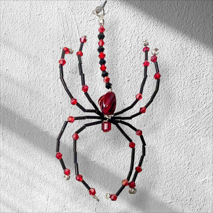 Handmade Beaded Spider Ornament: Red & Black Halloween Decoration - Oh My Gothness