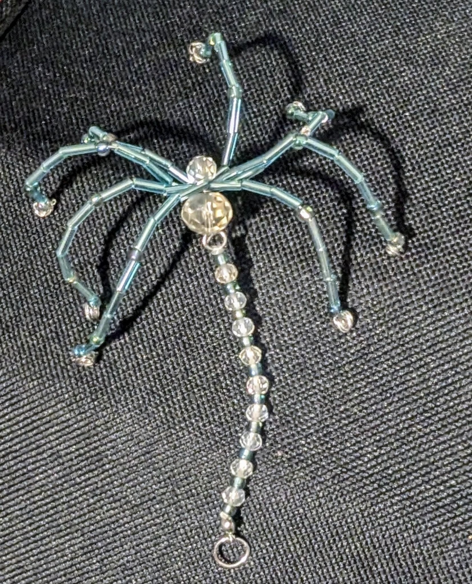 Handmade Beaded Spider Ornament: Turquoise Glass, Halloween Decoration - Oh My Gothness