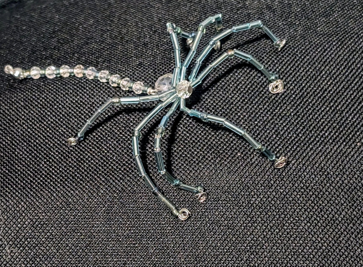 Handmade Beaded Spider Ornament: Turquoise Glass, Halloween Decoration - Oh My Gothness
