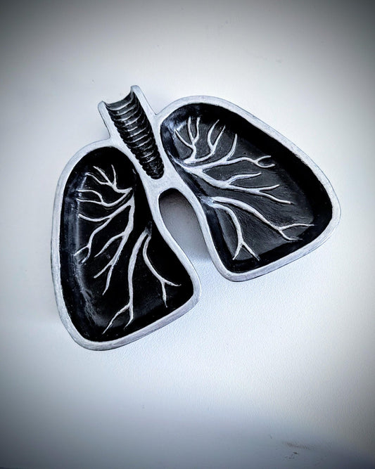 Handmade Black and Silver Lungs Trinket Dish, Gothic Home Decor - Oh My Gothness
