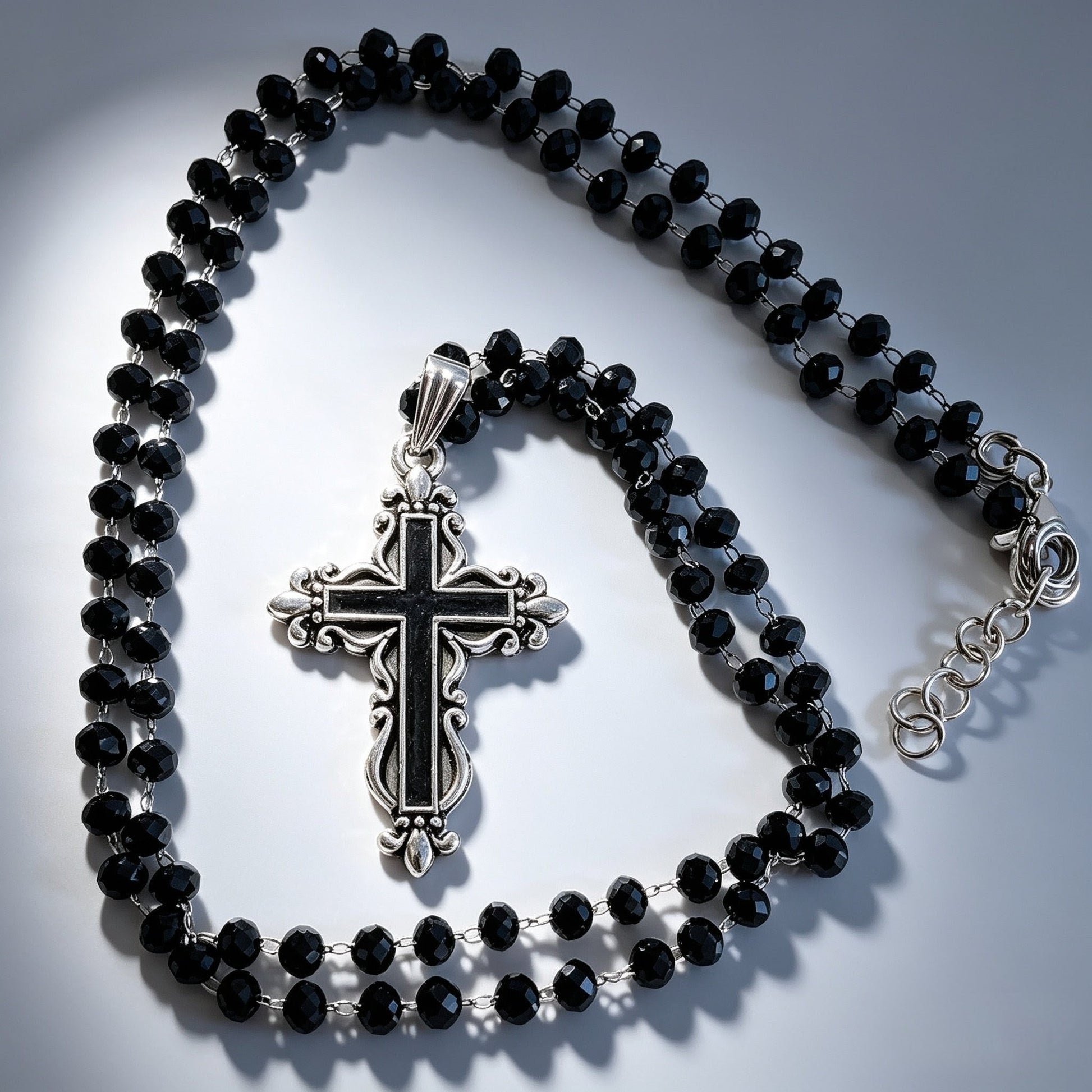 Handmade Black Austrian Crystal Ornate Cross Pendant Necklace and Drop Earrings Boxed Gothic Gift Set - Oh My Gothness