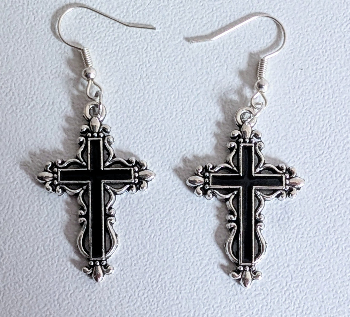 Handmade Black Austrian Crystal Ornate Cross Pendant Necklace and Drop Earrings Boxed Gothic Gift Set - Oh My Gothness