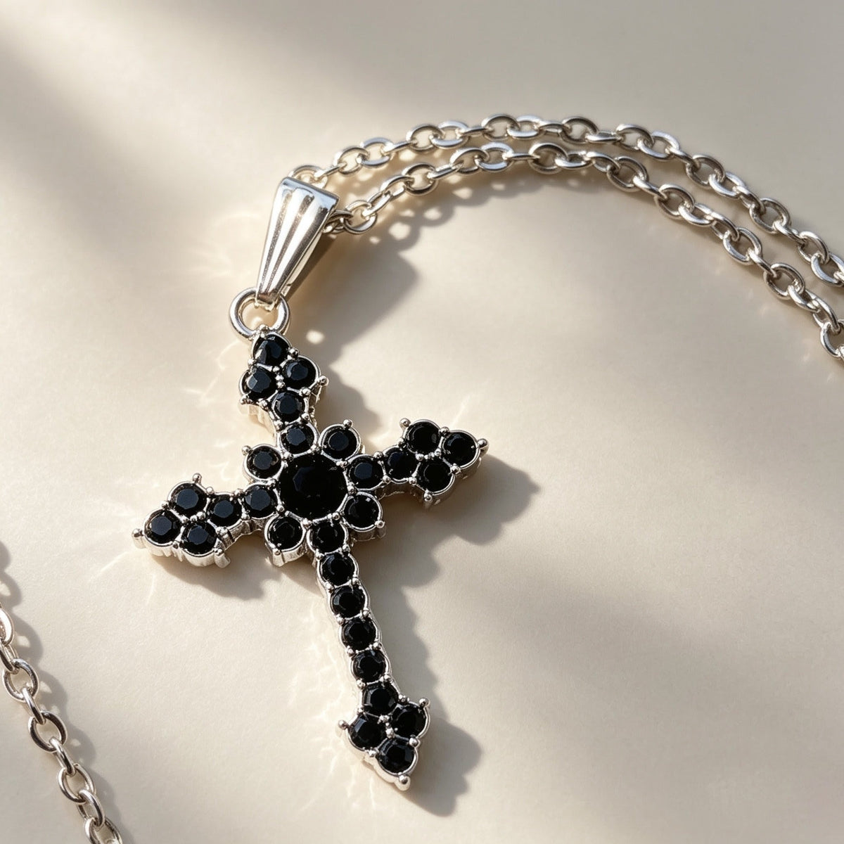 Handmade Black Diamante Crucifix Pendant Necklace / Chain - Oh My Gothness