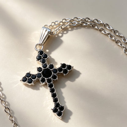 Handmade Black Diamante Crucifix Pendant Necklace / Chain - Oh My Gothness