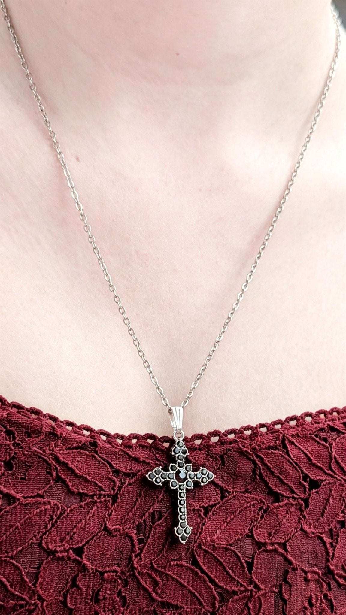 Handmade Black Diamante Crucifix Pendant Necklace / Chain - Oh My Gothness