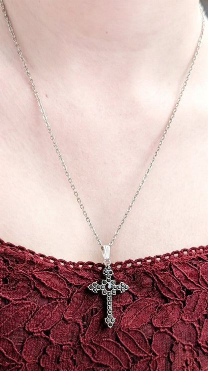 Handmade Black Diamante Crucifix Pendant Necklace / Chain - Oh My Gothness