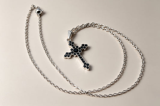 Handmade Black Diamante Crucifix Pendant Necklace / Chain - Oh My Gothness
