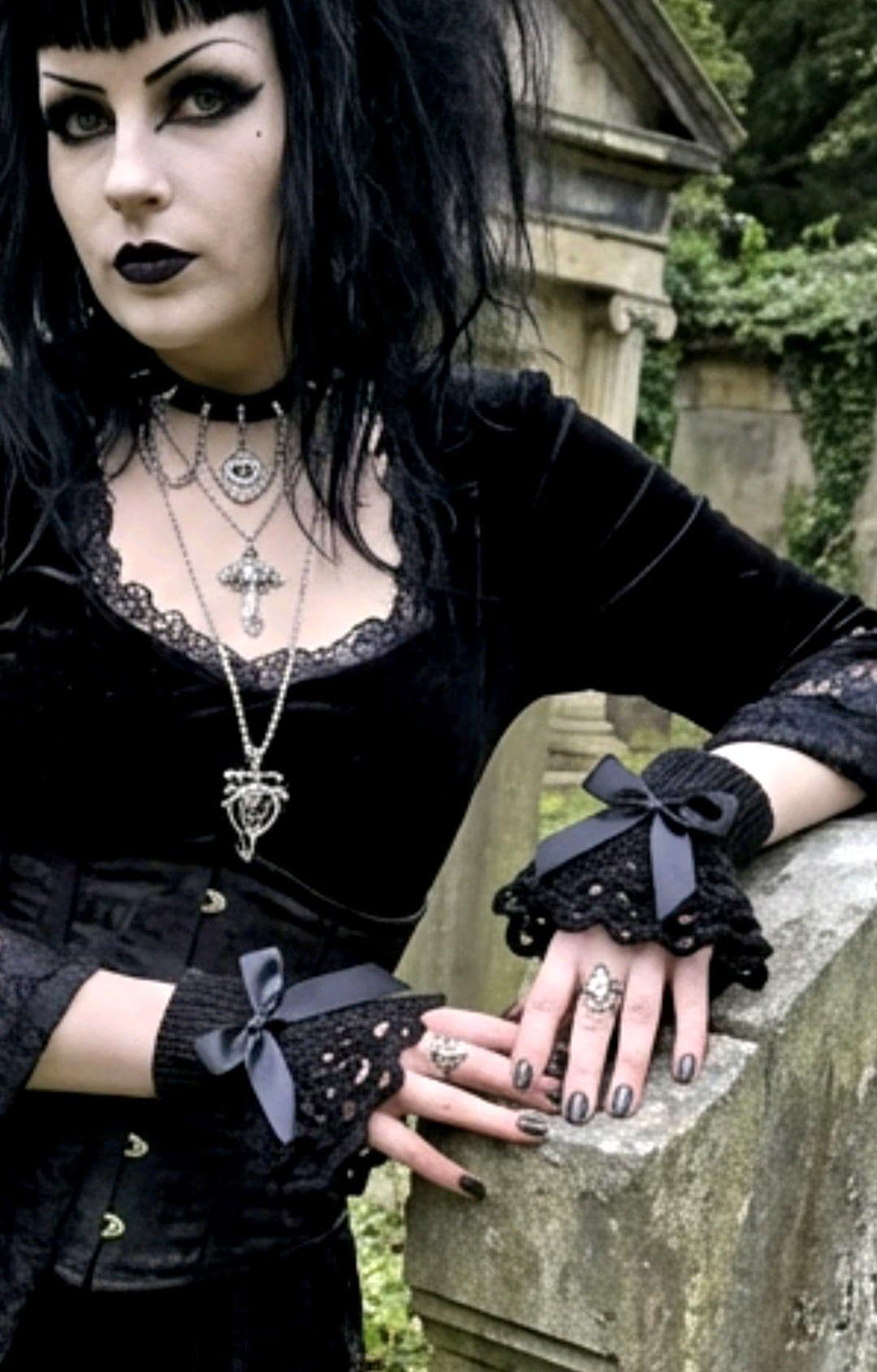 Handmade Black Knitted Lace Wrist Cuffs, Steampunk Goth Victorian W11 - Oh My Gothness