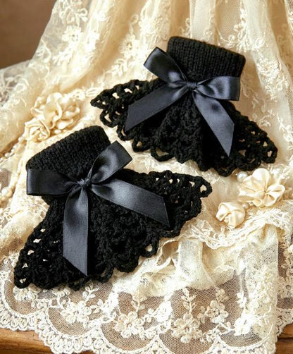 Handmade Black Knitted Lace Wrist Cuffs, Steampunk Goth Victorian W11 - Oh My Gothness