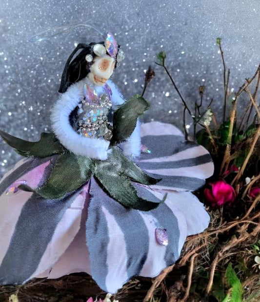 Handmade Creepy Goth Princess Skeleton Christmas Tree Hanging Decoration. OOAK. Skull Diamante Black Feathers Pink Xmas Keepsake Gift DEC2 - Oh My Gothness