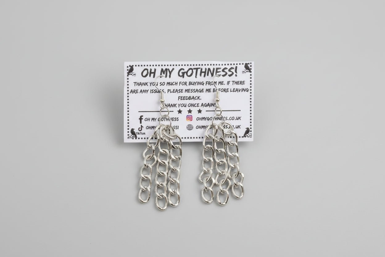 Handmade Dangle Chain Earrings Silver tone Metal Punk Girl Teen Gift - Oh My Gothness