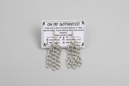 Handmade Dangle Chain Earrings Silver tone Metal Punk Girl Teen Gift - Oh My Gothness