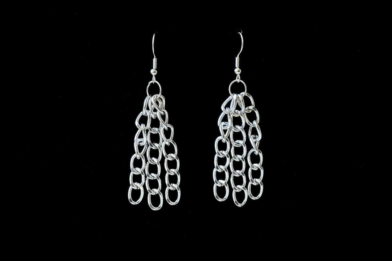 Handmade Dangle Chain Earrings Silver tone Metal Punk Girl Teen Gift - Oh My Gothness