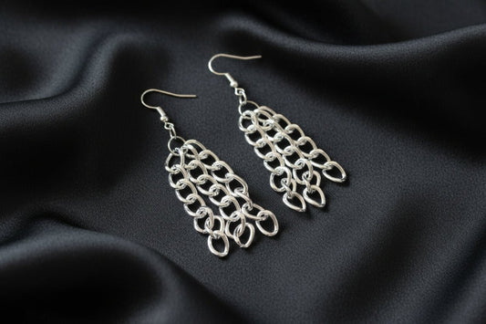Handmade Dangle Chain Earrings Silver tone Metal Punk Girl Teen Gift - Oh My Gothness