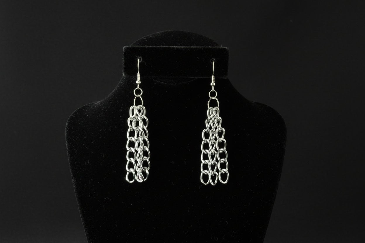 Handmade Dangle Chain Earrings Silver tone Metal Punk Girl Teen Gift - Oh My Gothness