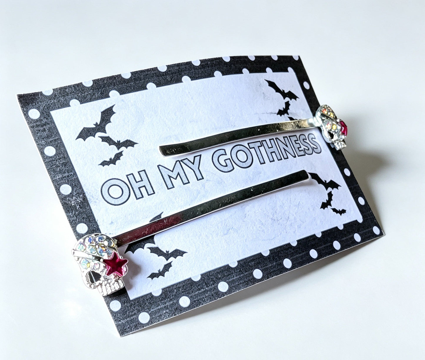 Handmade diamante skull hair slide clips. Cute goth accessory - Oh My Gothness