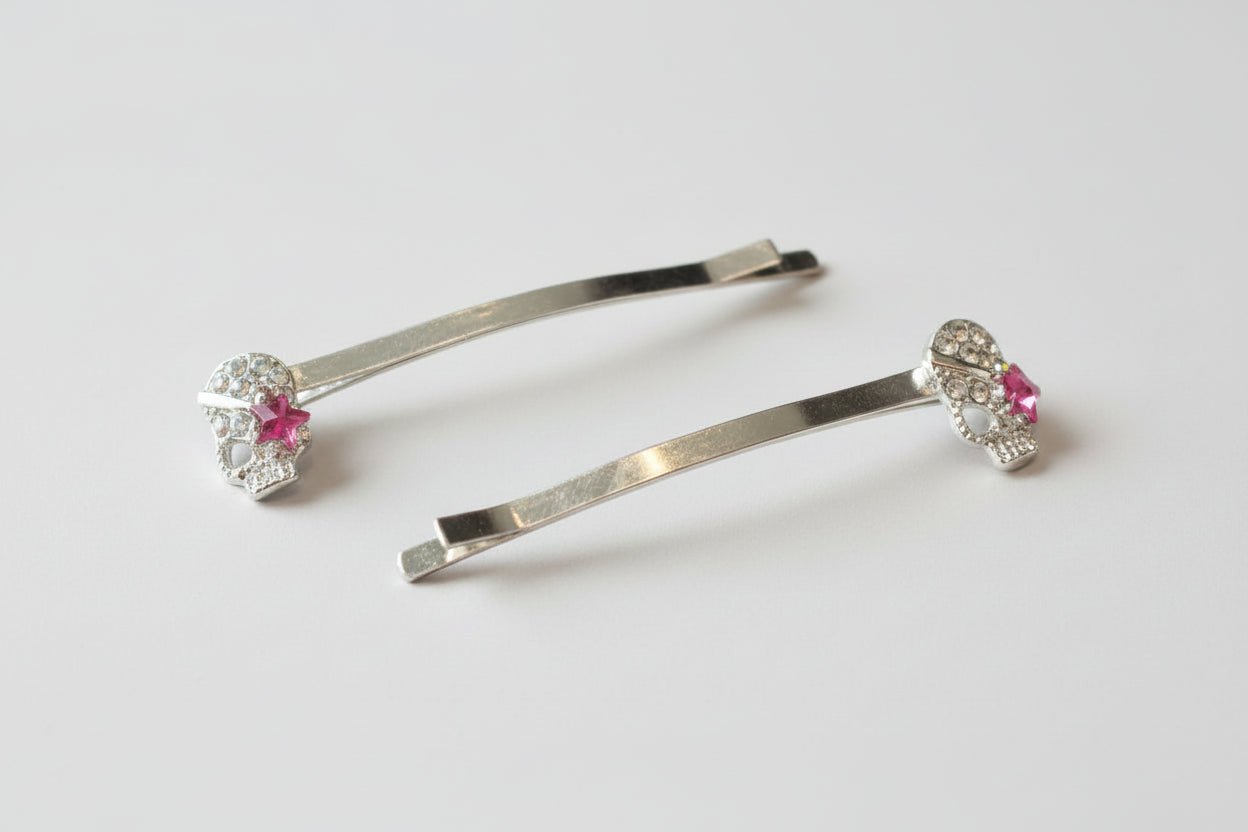 Handmade diamante skull hair slide clips. Cute goth accessory - Oh My Gothness