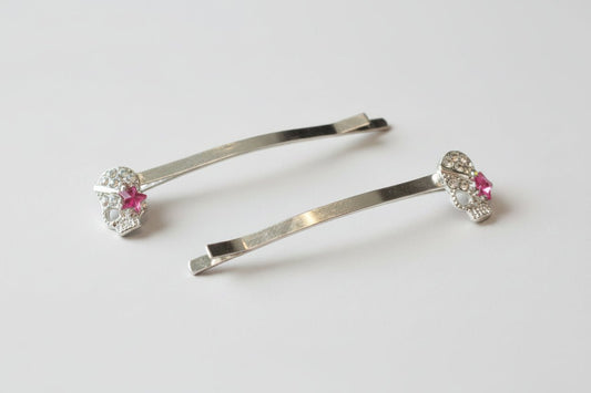 Handmade diamante skull hair slide clips. Cute goth accessory - Oh My Gothness