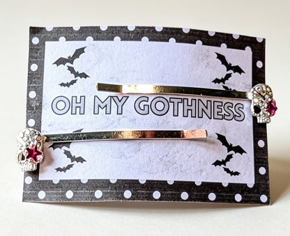 Handmade diamante skull hair slide clips. Cute goth accessory - Oh My Gothness