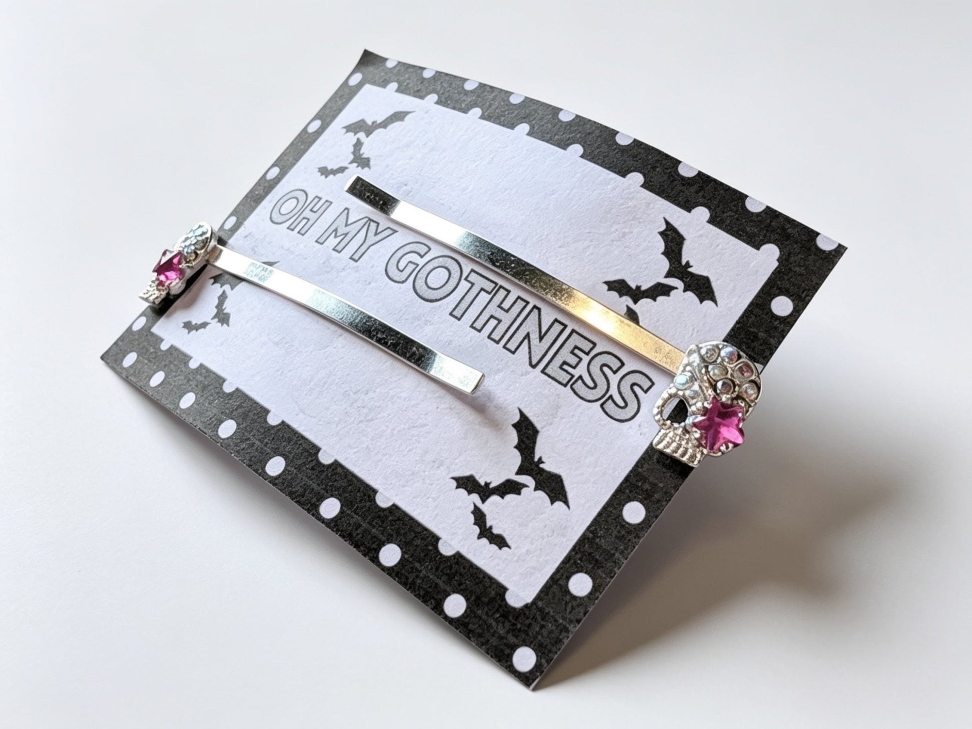 Handmade diamante skull hair slide clips. Cute goth accessory - Oh My Gothness
