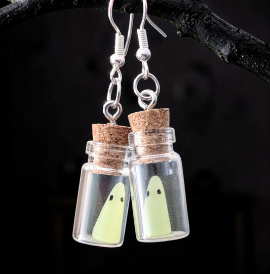 Handmade Glow in the Dark Pet Ghost Drop Dangle Earrings. Spooky, Halloween, Gothic Accessories - Oh My Gothness