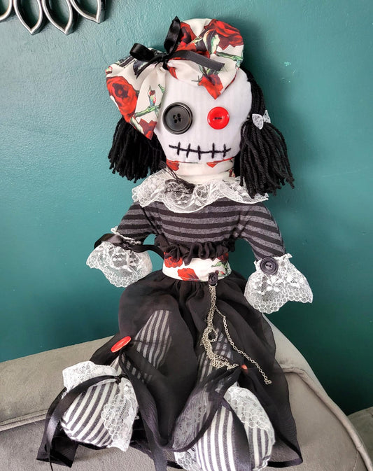 Handmade Gothic Art Doll OOAK 19 Inch Creepy Ragdoll Fantasy Weird Button Eyes Collectable Freaky Gift Spooky Decor Red Black White AD1 - Oh My Gothness