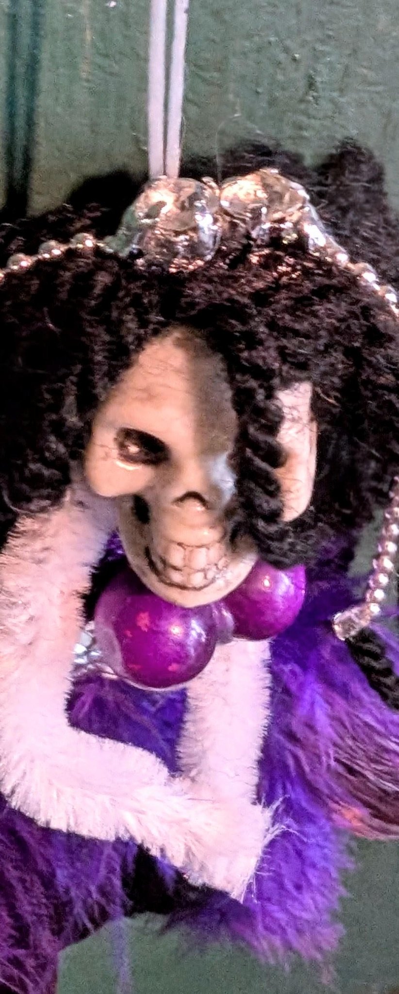 Handmade Gothic Skull Christmas Ornament - Purple Feather Creepy Doll - Oh My Gothness