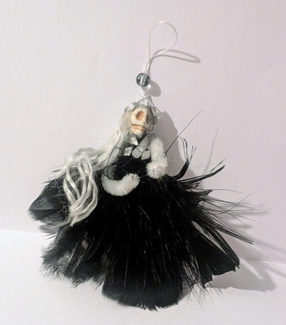 Handmade Gothic Skull Fairy Christmas Ornament: Black Feather Dress - Oh My Gothness