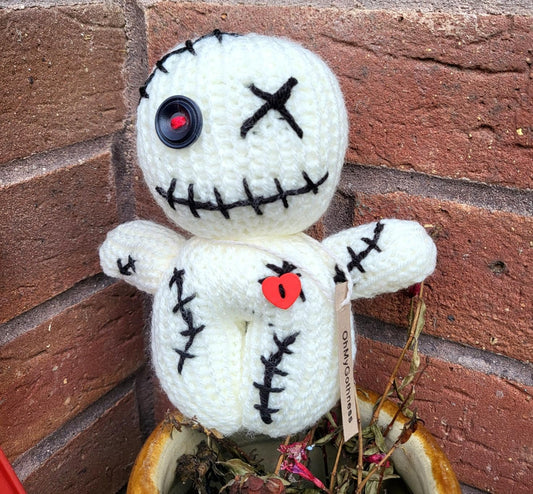 Handmade Gothic Voodoo Doll Knitted OOAK Cute Weird Fantasy Creepy Halloween Collectable Freaky Gift Spooky Decor Cream Black Red VO2 - Oh My Gothness