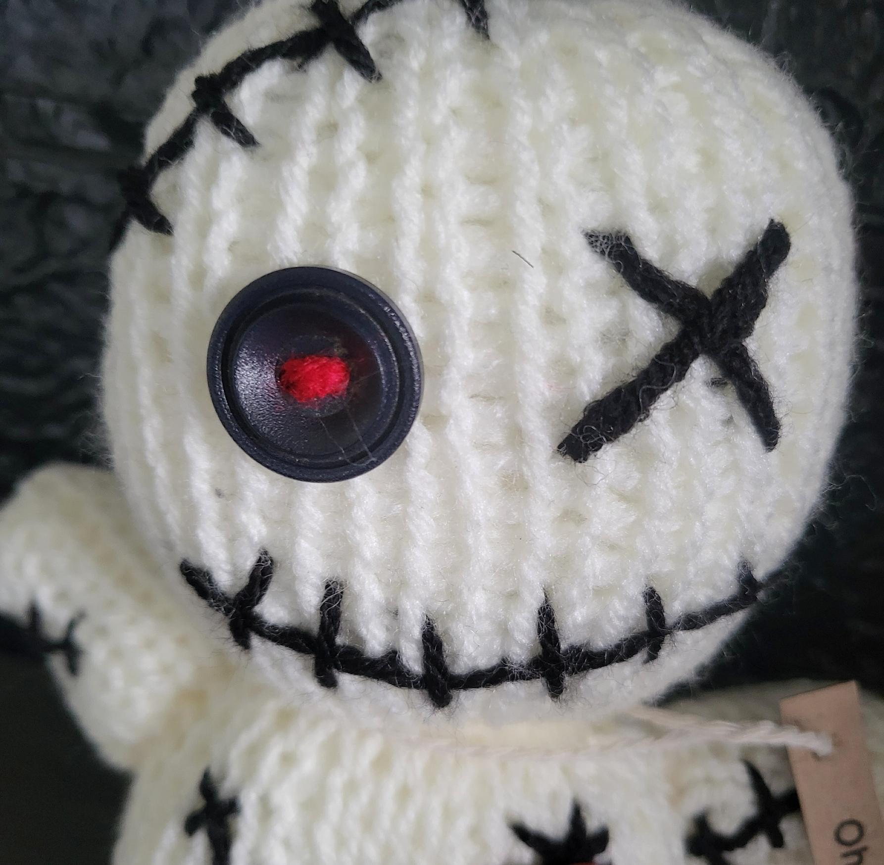 Handmade Gothic Voodoo Doll Knitted OOAK Cute Weird Fantasy Creepy Halloween Collectable Freaky Gift Spooky Decor Cream Black Red VO2 - Oh My Gothness