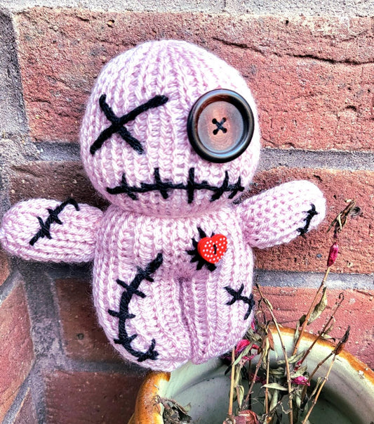 Handmade Gothic Voodoo Doll Knitted OOAK Cute Weird Fantasy Creepy Halloween Collectable Freaky Gift Spooky Decor Pink Black VO3 - Oh My Gothness