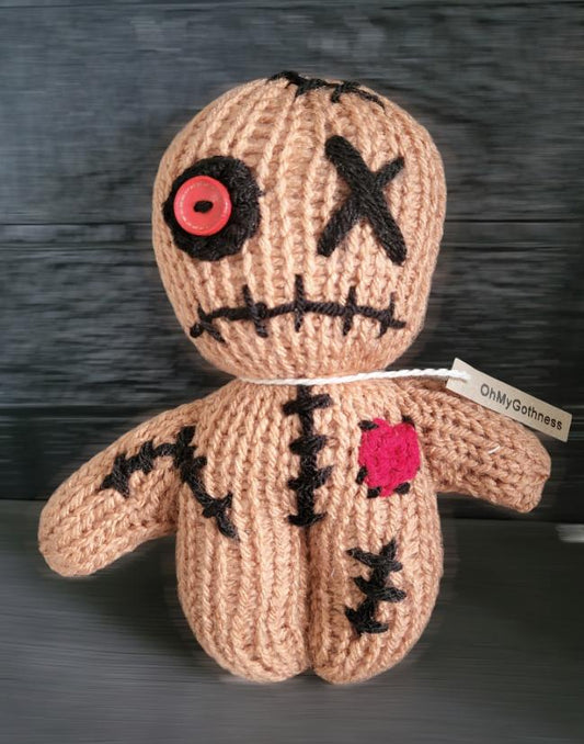 Handmade Gothic Voodoo Doll Knitted OOAK Cute Weird Fantasy Creepy Halloween Collectable Freaky Gift Spooky Decor Tan Black Red VO1 - Oh My Gothness