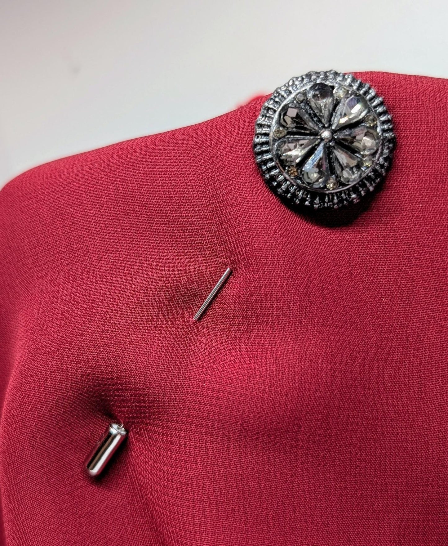 Handmade grey diamantés round decorative lapel pin set in antique silver tone metal gift box dapper gentleman groom gothic wedding unique - Oh My Gothness