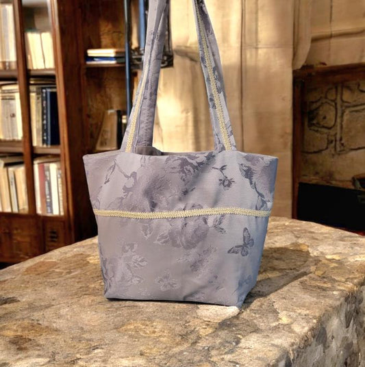 Handmade Grey Silver Jacquard OOAK Shoulder Tote Shoulder Bag Shopper Fully Lined Funky Travel Festival Gift BG8 - Oh My Gothness
