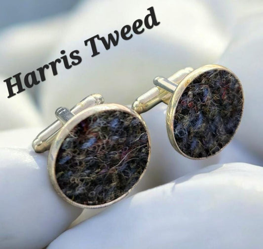 Handmade Harris Tweed Cufflinks, Grey & Blue Fleck, 18mm - Oh My Gothness