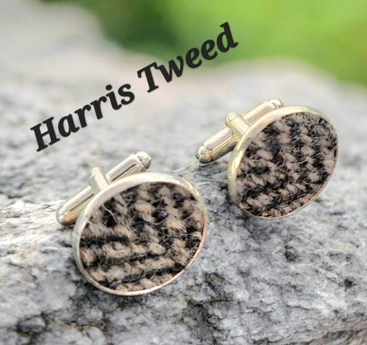 Handmade Harris Tweed Cufflinks, Grey Herringbone, Gift Box - Oh My Gothness
