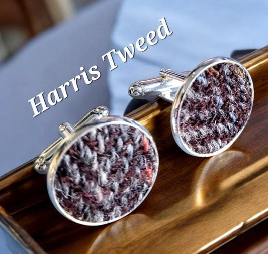 Handmade Harris Tweed Cufflinks: Grey Herringbone, Silver Finish - Oh My Gothness