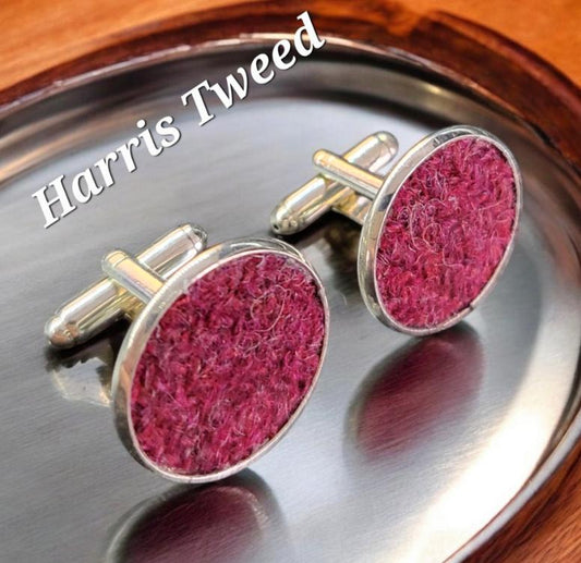 Handmade Harris Tweed Cufflinks, Raspberry Pink Red, Gift Boxed - Oh My Gothness