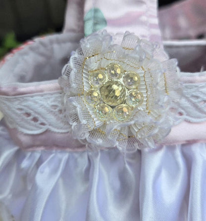 Handmade Lolita Kawaii Hand Bag Pink White Flowers Lace Frills Cosplay Tea Party - Oh My Gothness