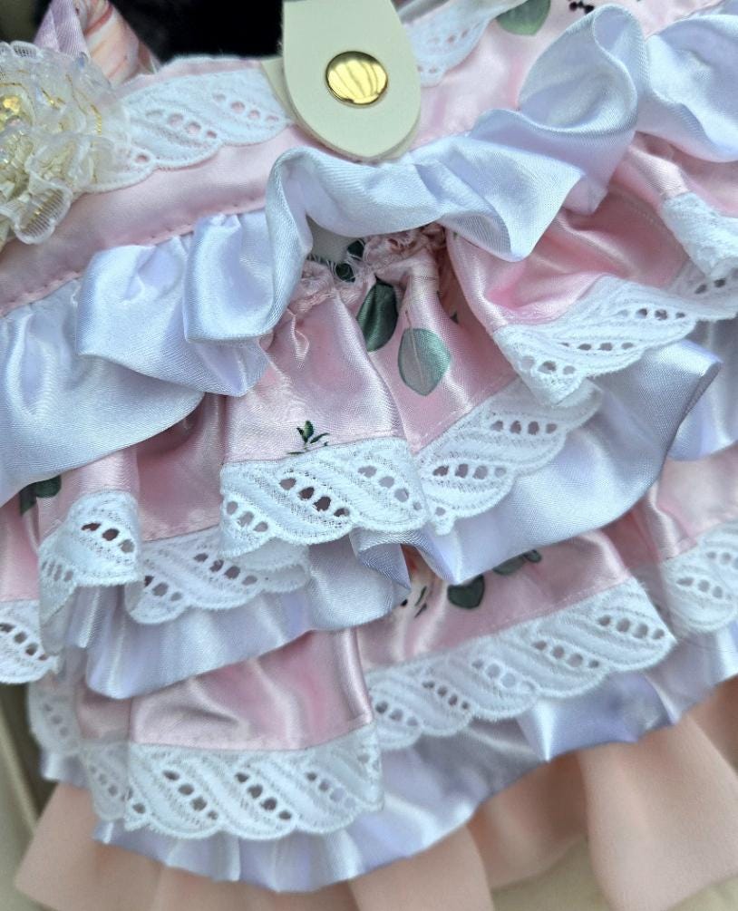 Handmade Lolita Kawaii Hand Bag Pink White Flowers Lace Frills Cosplay Tea Party - Oh My Gothness